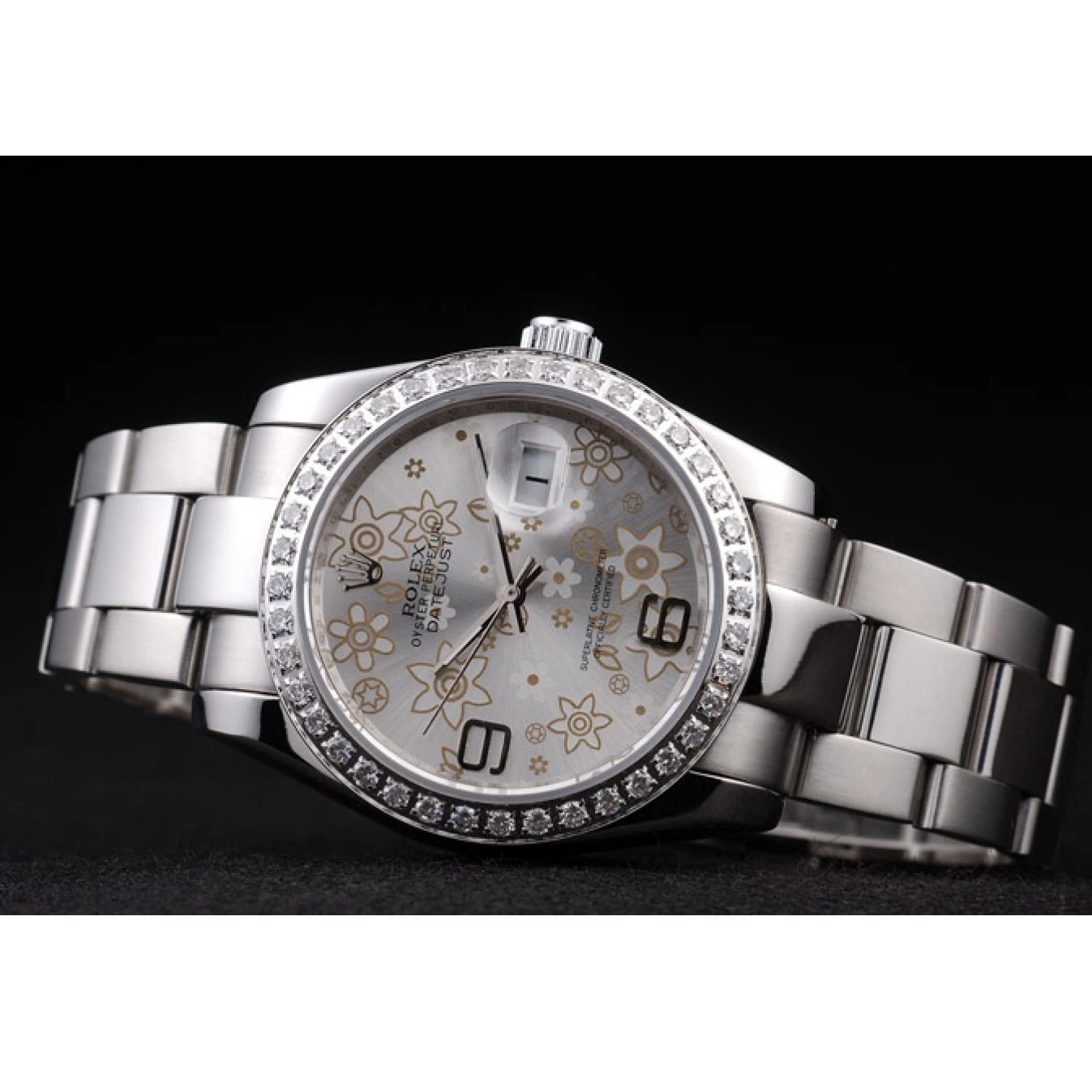 Aaa replica watch Dial Silver 98081 Diamond Flowers Plated Polished Datejust Rolex Steel Stainless 0724